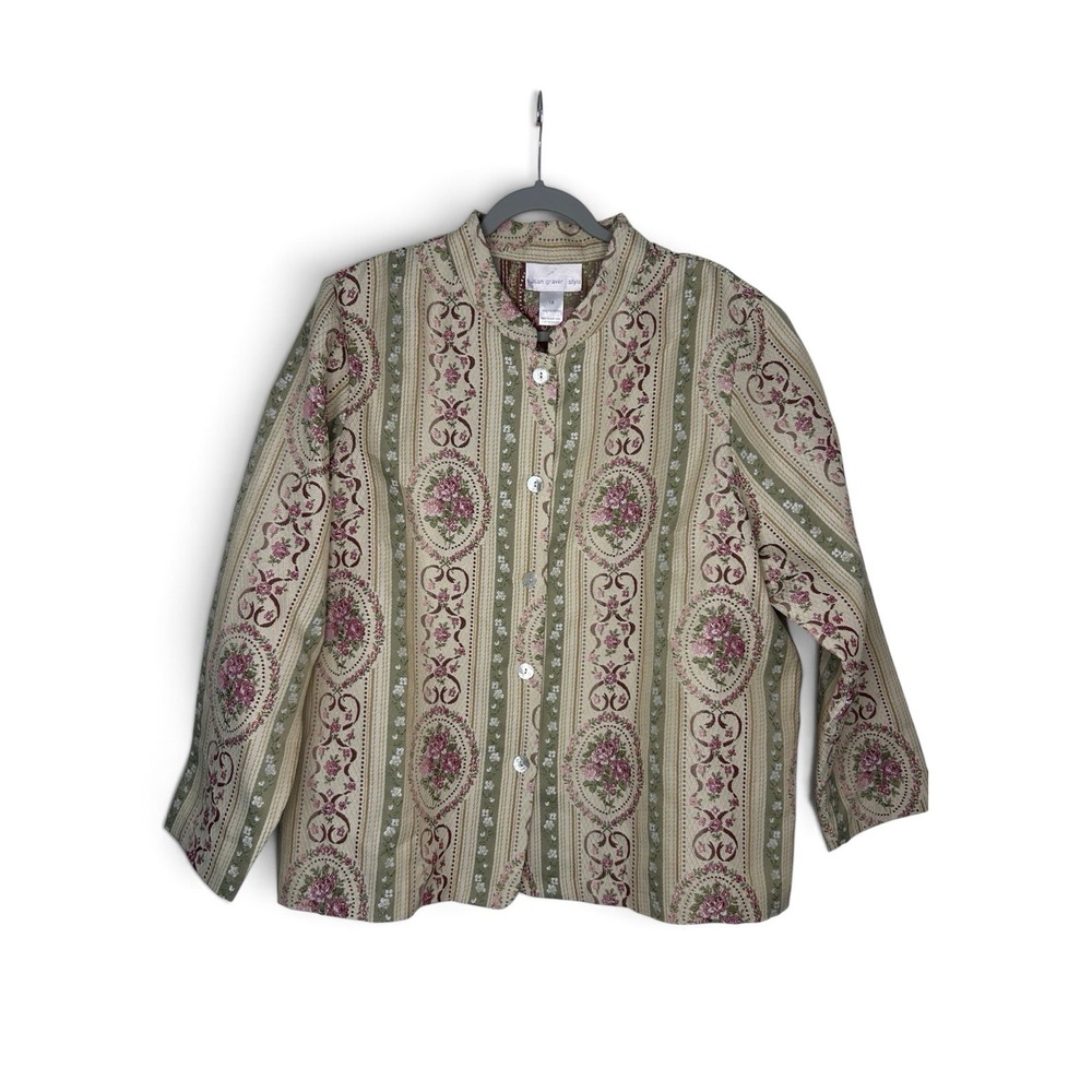 Susan Graver Style Womens 1X Floral Tapestry Jacquard Jacket Cottagecore